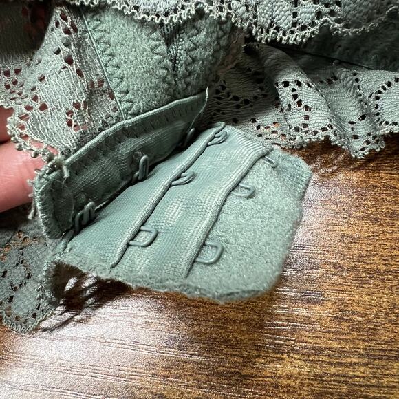 Aerie Real Happy Bra 36D Wireless Lightly Lined Candy Lace Floral Bralette Green - Picture 12 of 12